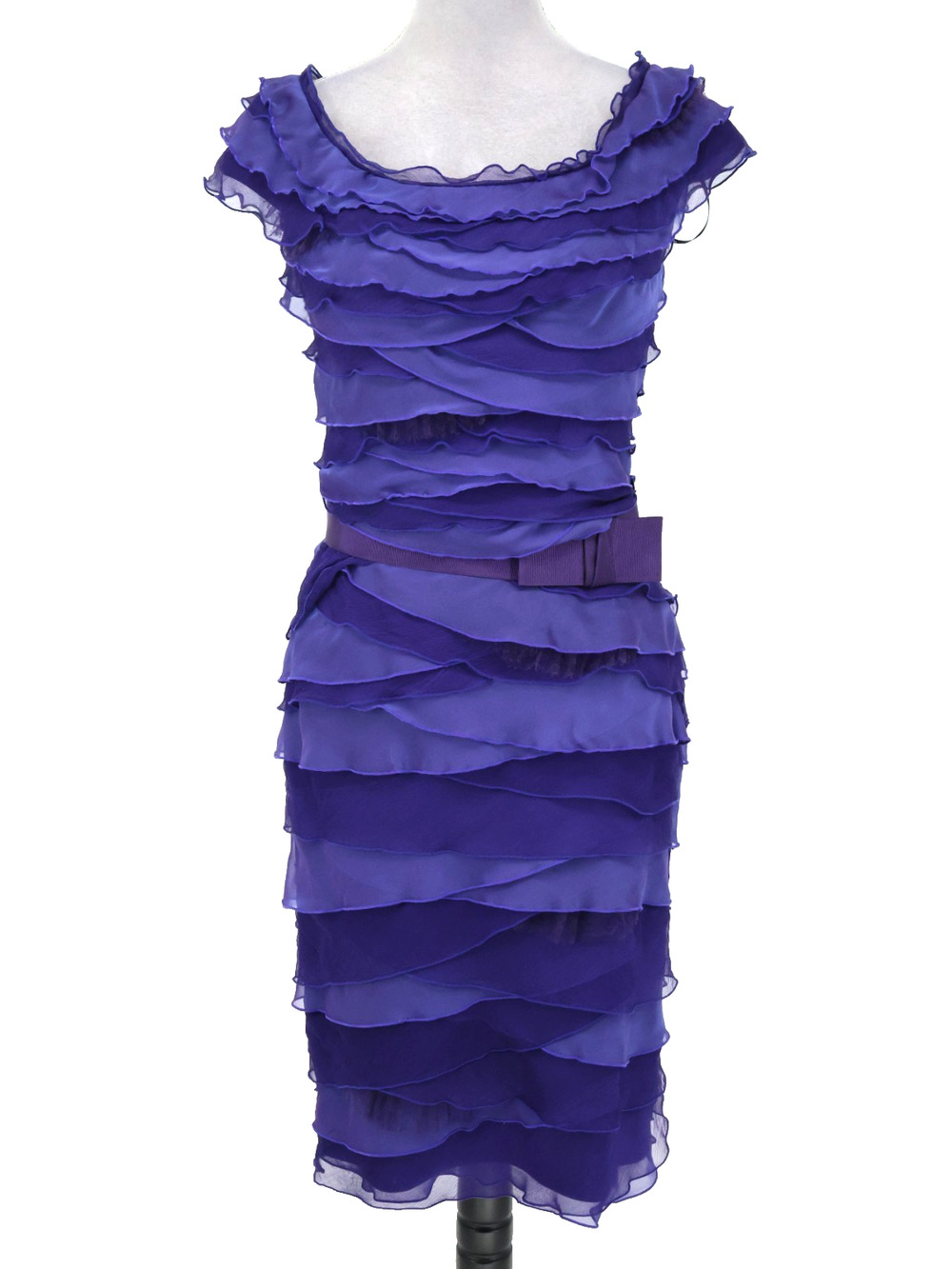 Tadashi Shoji Dress Womens 6 Blue Purple Silk Chiffon Layered Lined Zip Party